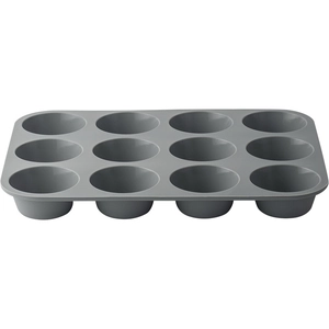 Grey 12-cup silicone muffin pan and cupcake mold for non-stick baking accessories