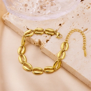 Cowrie Shell Link Bracelet 18K Gold Plated Stainless Steel Fashion Sea Style Adjustable Non Tarnish Jewelry For Women