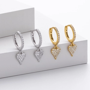 Elegant s925 silver and gold heart hoop earrings with sparkling zircon accents