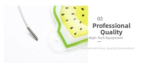 Detail of kiwi fruit themed gel eye mask with cooling liquid and clear edge