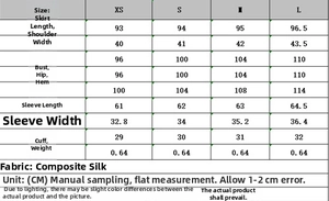 Detailed size chart for lace blazer dress showing length and bust measurements in CM