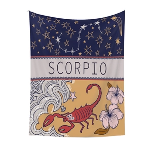 Scorpio zodiac tapestry with celestial stars and red scorpion design for room decor