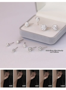 Detailed comparison of S925 silver Shamballa stud earrings in sizes 4mm to 10mm