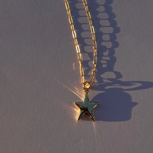 Collana in acciaio inossidabile placcato oro 18K con catena a graffetta e stella