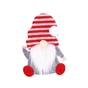 Cute Christmas gnome cutlery holder in red and white stripe knit with plush beard