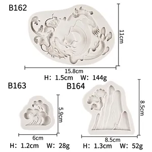 Moldes de silicona de estilo chino con dragón, olas y montañas para decoración de repostería