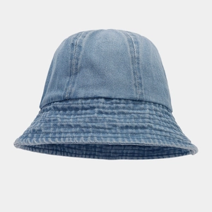 Classic blue denim bucket hat with reinforced stitching and soft washed texture