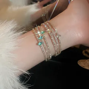 Sparkling zircon multi-layer tennis bracelet with marquise emerald and white stones