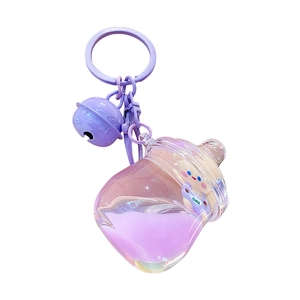 Porte-clés créatif bouteille de lait violette avec ours flottant et grelot assorti
