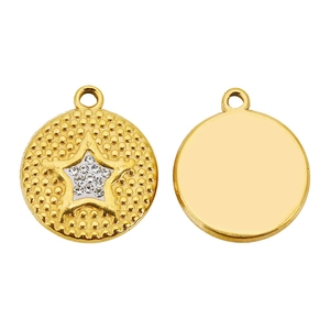Detailed front and back view of gold star pendant with white rhinestones for DIY jewelry