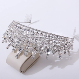Elegant silver bridal tiara with sparkling rhinestones and integrated hair combs