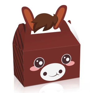 Detailed view of farm animal gift box showing cute donkey ears and 3D paper handle