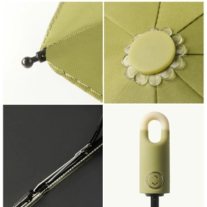 Automatic avocado green tri-fold umbrella with minimalist ring buckle and metal frame