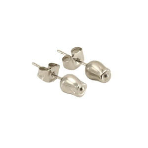 Minimalist silver tulip bud stud earrings in polished stainless steel for women