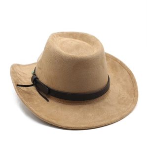 Classic camel faux suede western cowboy hat with wide brim and turquoise bead leather band