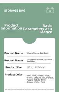 Detailed dimension guide and material specs for the silicone bear storage pouch