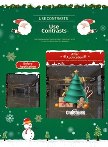 Detail showing gingerbread man and Christmas tree static window decals application