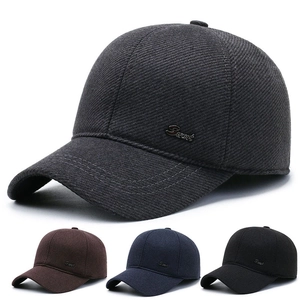 Casquette De Baseball D'hiver Pour Hommes Sergé Épaissi Chaud Avec Protège-Oreilles Badge Métallique Sport Chapeau De Plein Air