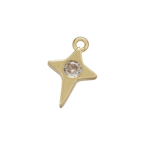Detailed view of a gold star pendant with a sparkling centered round-cut clear crystal