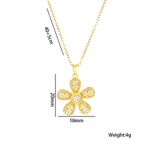 Gold sunflower pendant necklace for women with clear rhinestones and adjustable thin chain