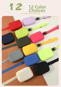 Grid display showing 12 vibrant colors of durable nylon waist bags with metal zippers