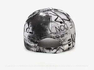 Detailed back view of graffiti baseball cap featuring silver metal adjustable buckle