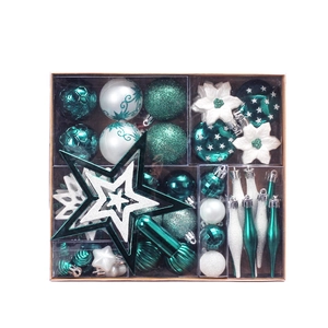 58-pack green and white Christmas ornaments set with mixed shapes for tree decoration