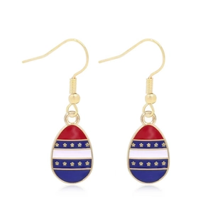 Patriotic red white and blue enamel teardrop earrings with golden star motif