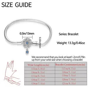 Detailed size guide and measurements table for the Evil Eye Tree of Life charm bracelet