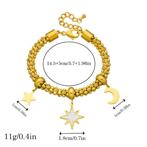 Gold-plated stainless steel chain bracelet with celestial moon and star charm pendants