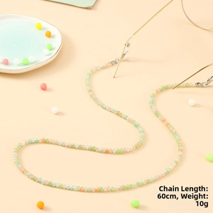 Macro detail of 60cm colorful beaded eyewear chain with 10g lightweight crystal beads