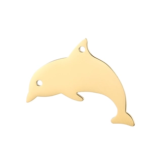 Polished gold stainless steel dolphin silhouette pendant with dual attachment holes