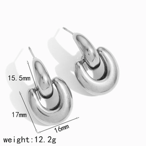 Detailed view of silver hoop earrings showing precise 17mm height and 16mm width dimensions