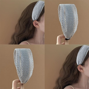 Elegant Wide Braided Headband Mesh Hollow Out High Top Non Slip Hair Band Fashion Accessories For Women
