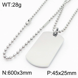 Polierter Rechteck-Erkennungsmarken-Anhänger an Kugelkette mit 600x3mm und 45x25mm Maßen