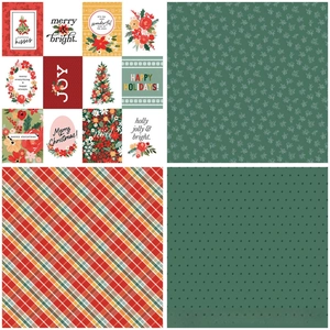 Detalle de papel scrapbooking vintage de Navidad con diseños de cuadros y puntos