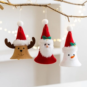 Christmas Tree Hanging Ornaments Cloth Felt Bell Pendants Santa Snowman Reindeer Festive Decor Cute Cartoon Characters