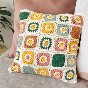 Handmade Crochet Granny Square Cotton Pillowcase Colorful Floral Cushion Cover For Sofa Bohemian Vintage Home Decor