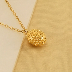 Durian Pendant Necklace 18K Gold Plated Stainless Steel Textured Oval Shape Niche Fashion Jewelry For Women