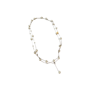 French vintage style silver pearl necklace with round pendant in a y-shaped design