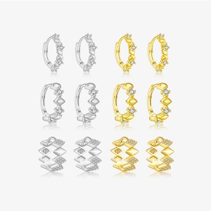 925 Sterling Silver Rhombus Geometric Hoop Earrings Fashion Personality Rhinestone Inlaid Small Huggie Earring Women Jewelry
