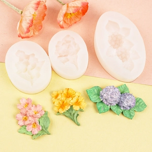 Dettagli di stampi in silicone per fiori 3D come ortensie e girasoli per resina epossidica
