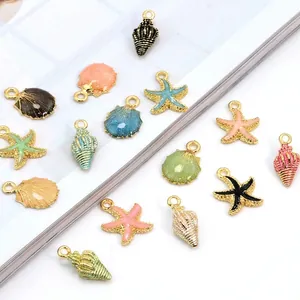 Ocean Series Alloy Enamel Conch Seashell Starfish Charms Pendants For DIY Jewelry Making Gold Plated Colorful