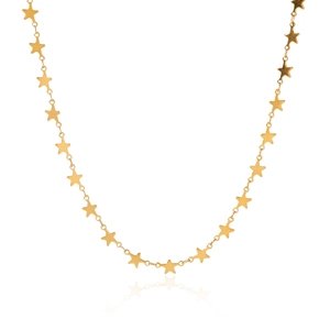 Detailed view of the gold-plated stainless steel necklace with five-pointed star charms