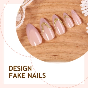 French style 3D gold-plated cat-eye press-on nails with pink gradient and matte finish