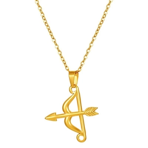 Minimalist 18K gold plated bow and arrow pendant necklace for women on white background