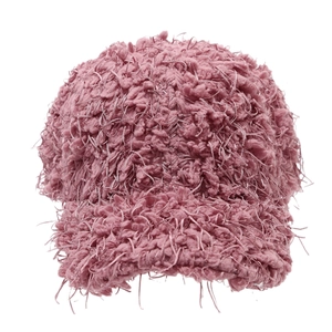Winter plush baseball cap in dusty rose faux fur featuring a minimalist warm design