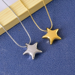 Star Pendant Necklace Titanium Steel Waterproof Non-fading 3D Smooth Star Snake Chain Minimalist Jewelry For Women