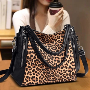 Leopard Zebra Animal Print Tote Bag Large Capacity PU Leather Shoulder Handbag For Women Street Fashion