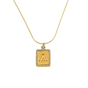 Collier avec pendentif lettre A plaqué or, finition sablée et strass blancs scintillants